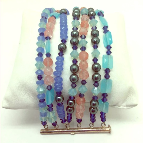 Large 7 row sterling silver beaded bracelet - Picture 1 of 2